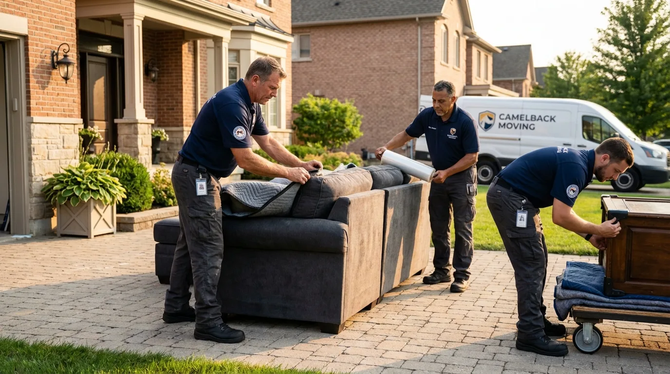 Large estate moving crew wrapping furniture in Reedley, CA